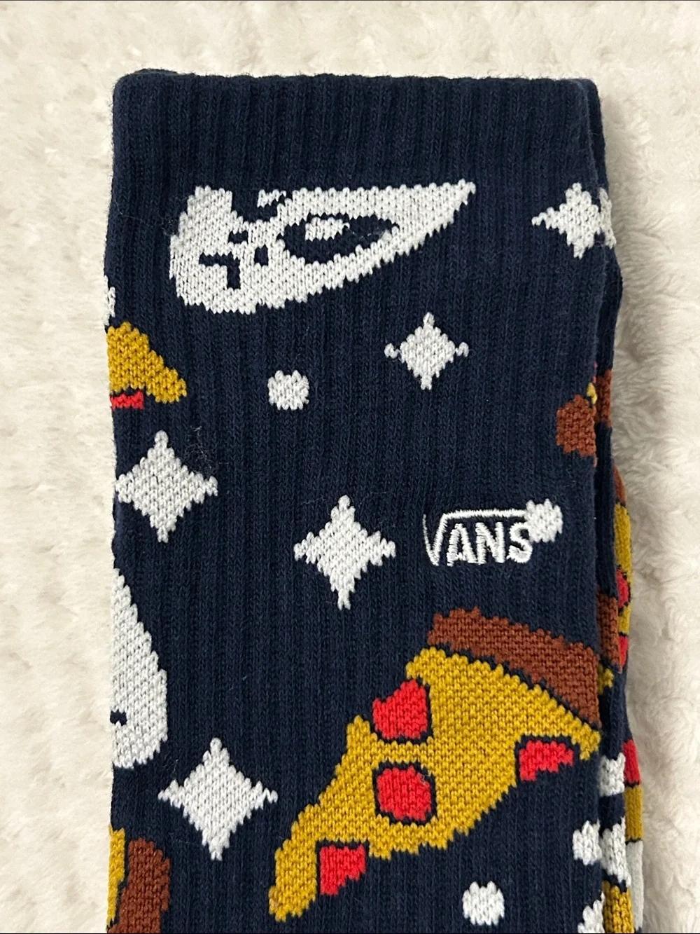 VANS “Off The Wall” Men's Navy Pizza & Skull Crew Socks - 1 Pair Medium (6.5-9)